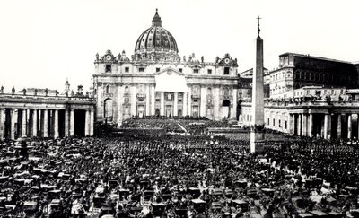 View of a crowd in the piazza and basilica of St. Peters, Vatican, c.1865 by Italian Photographer